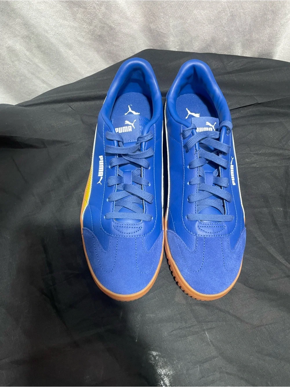 Puma 5v5 Men's Blue Sneakers with Yellow Stripe and Gum Sole